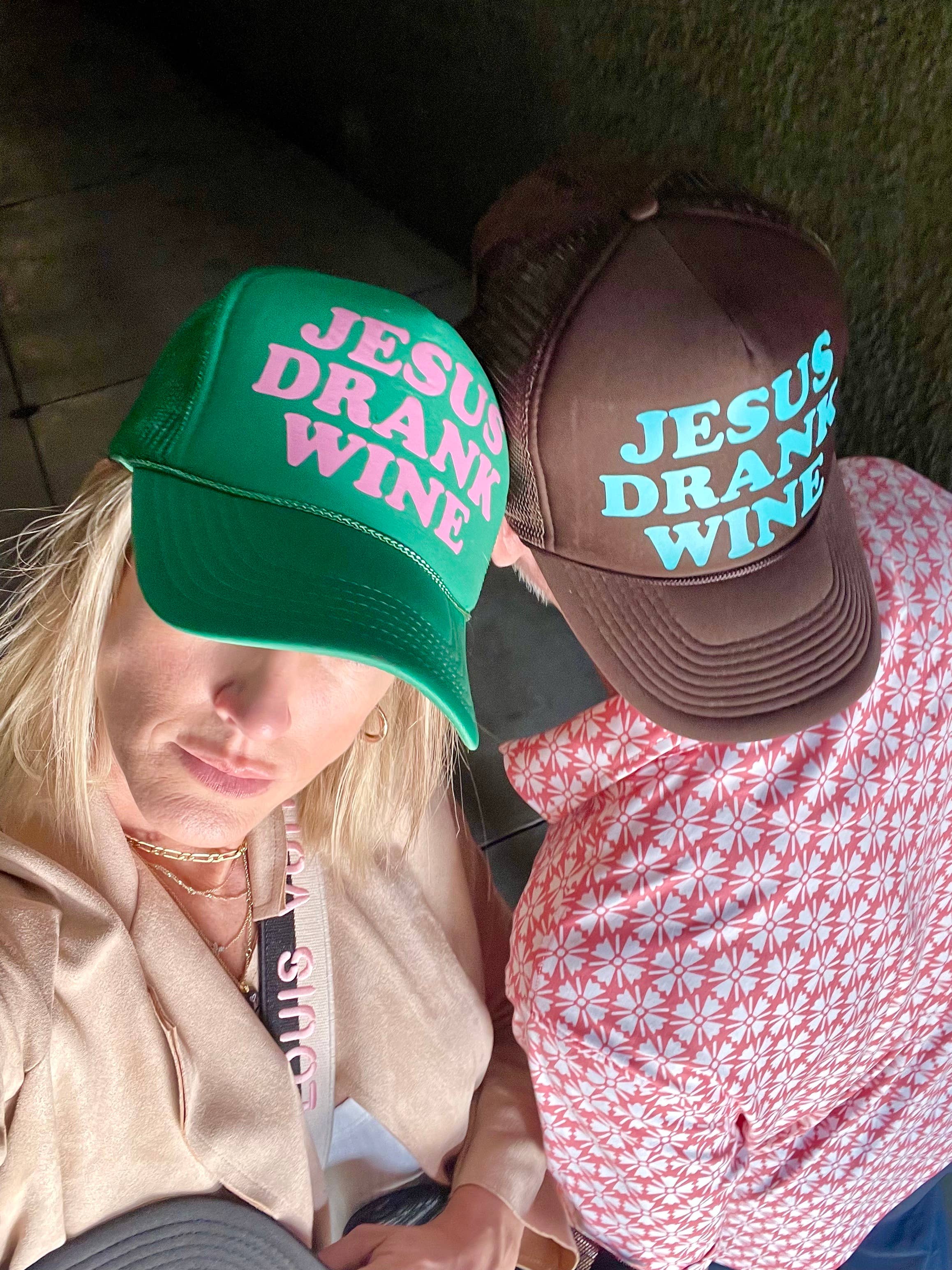 Jesus Drank Wine Green Trucker