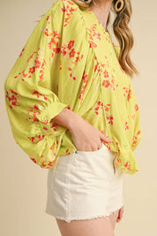 Blue Floral Dolman Sleeve Blouse