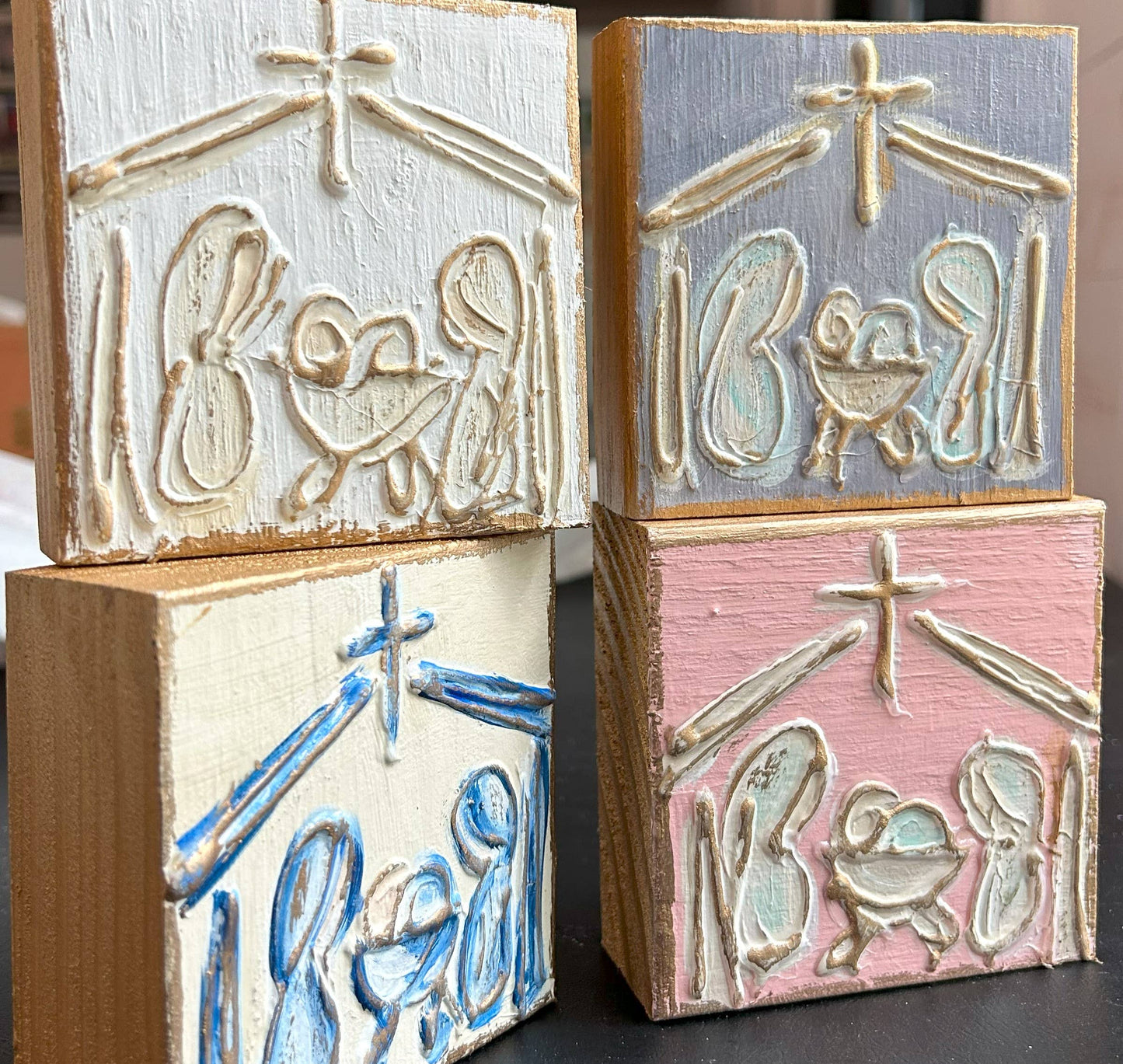 Mini Christmas Nativity | handmade painted textured block