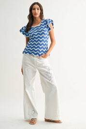 White Wide-Leg Trousers w/ Cutout