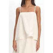 Cream Satin Tiered Maxi Dress