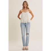 White Embroidered Floral Lace Top