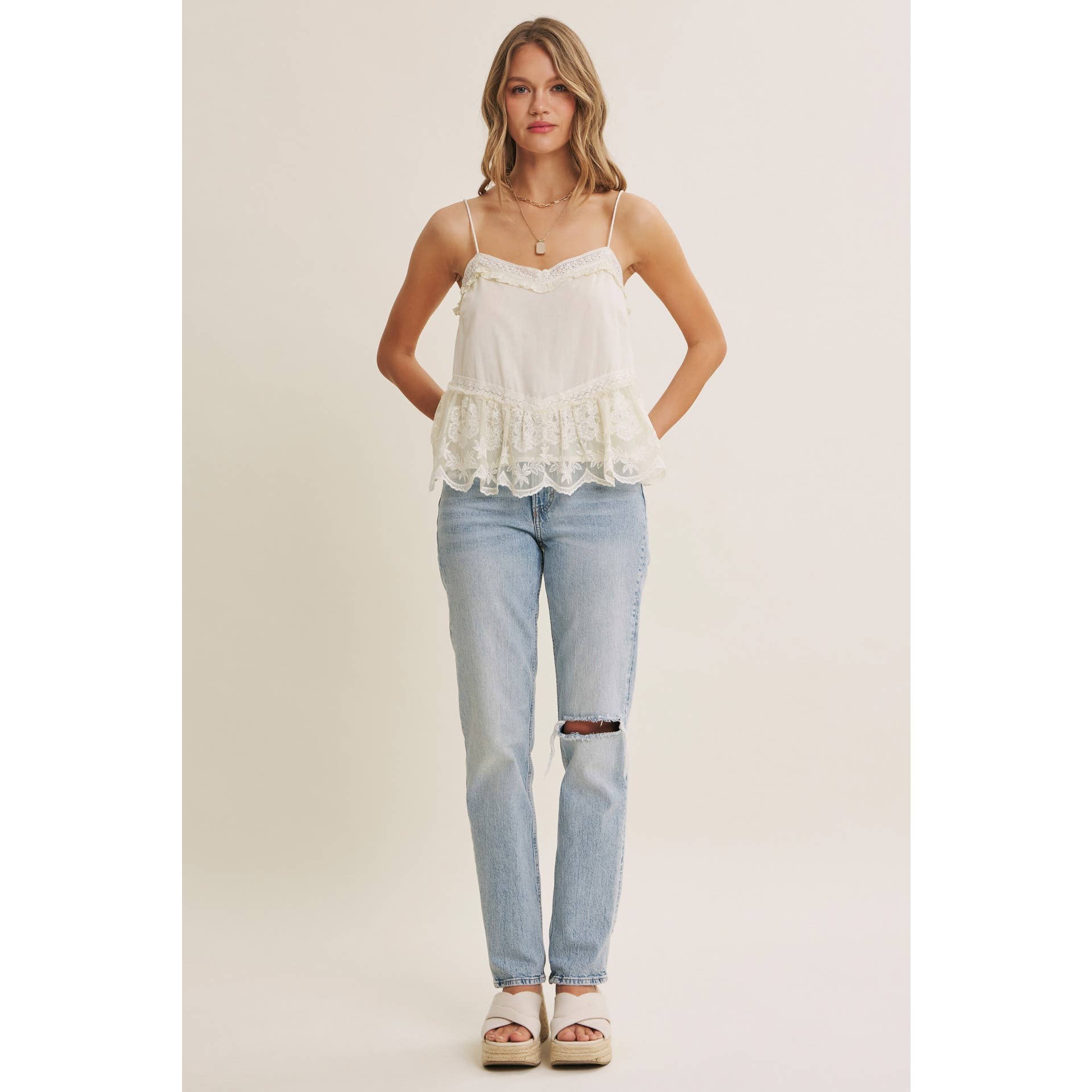 White Embroidered Floral Lace Top