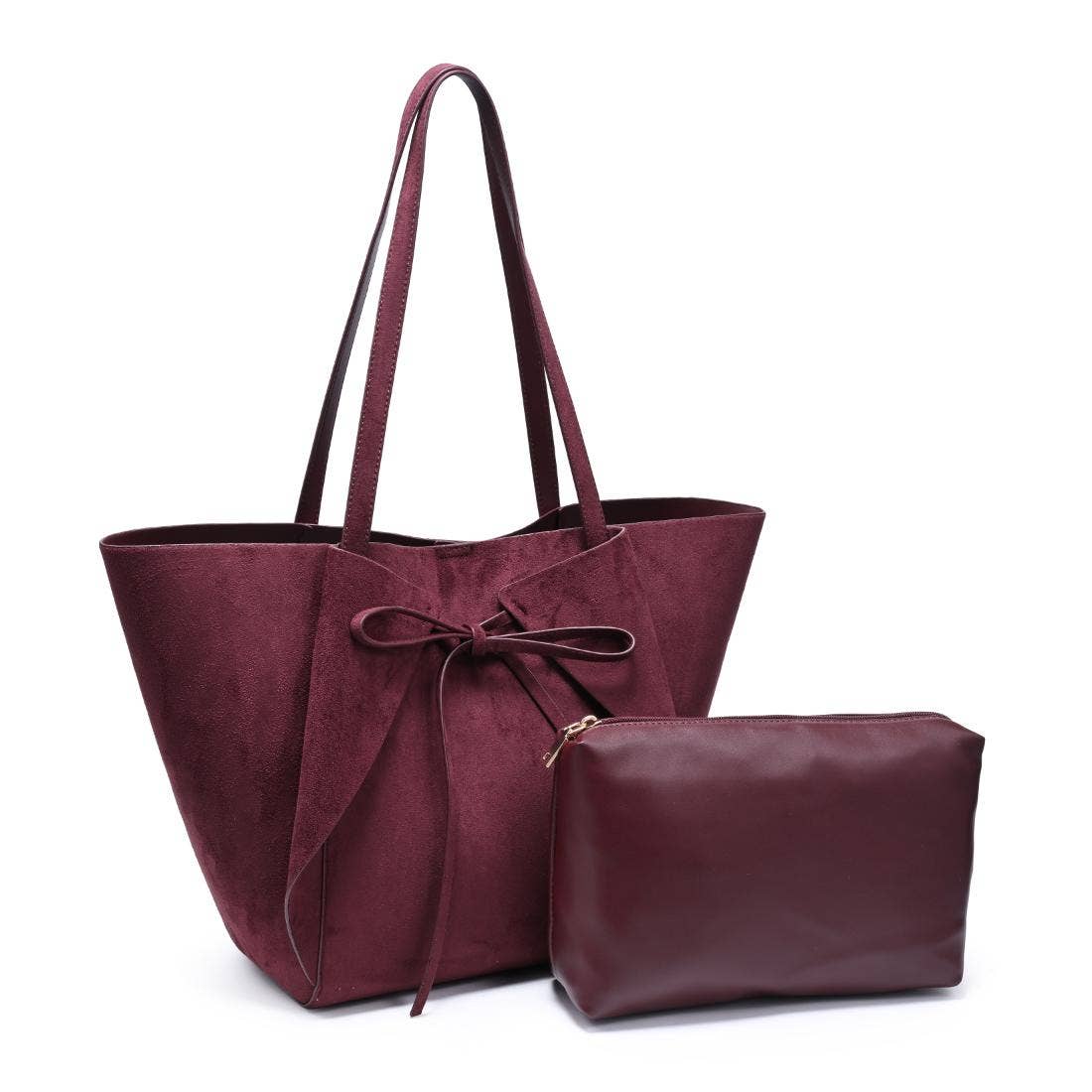 Burgundy Bow Front Suede Tote