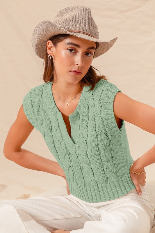 Sage Cable Knit Sweater Vest