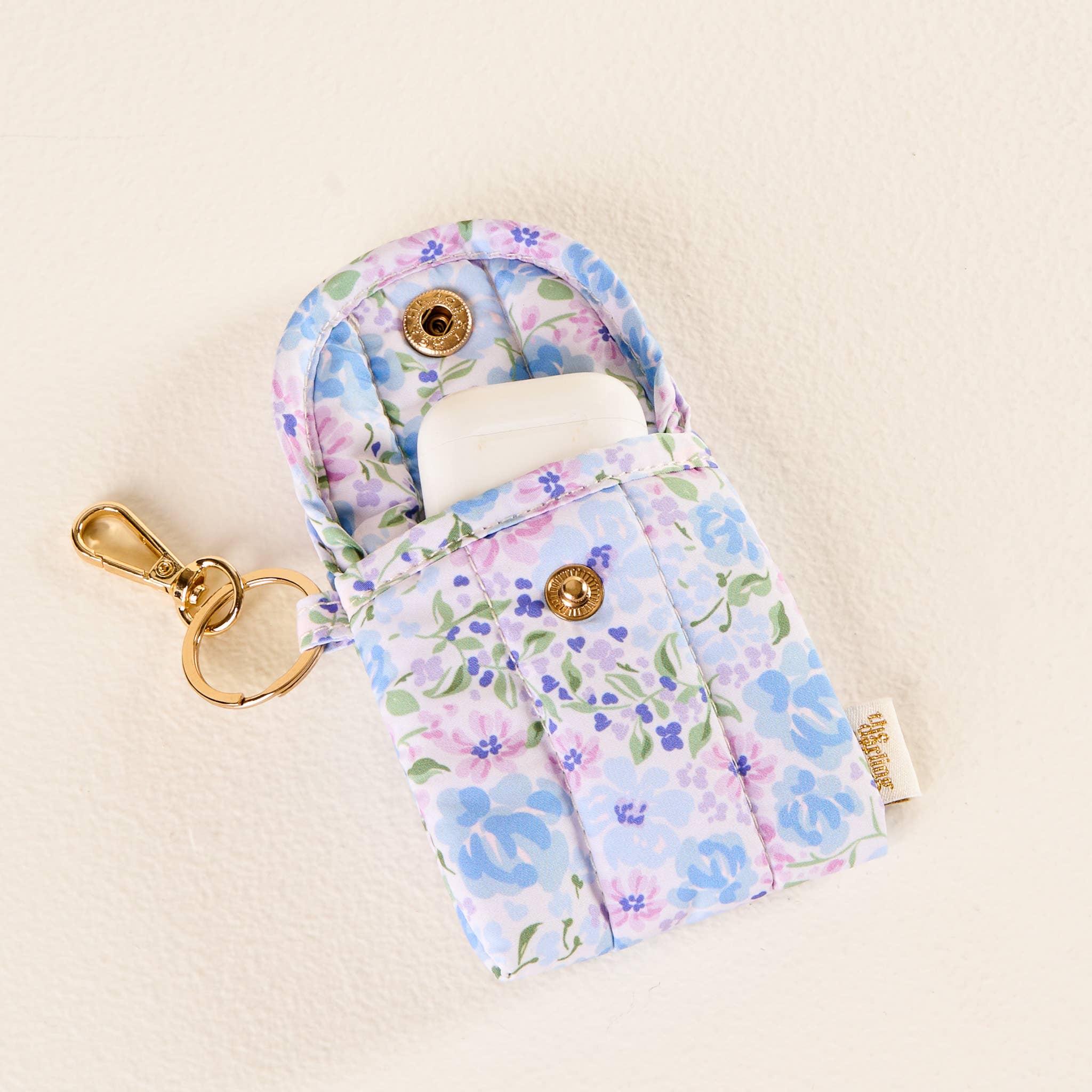 Puffy Earbud Case Keychain-Secret Garden Blue