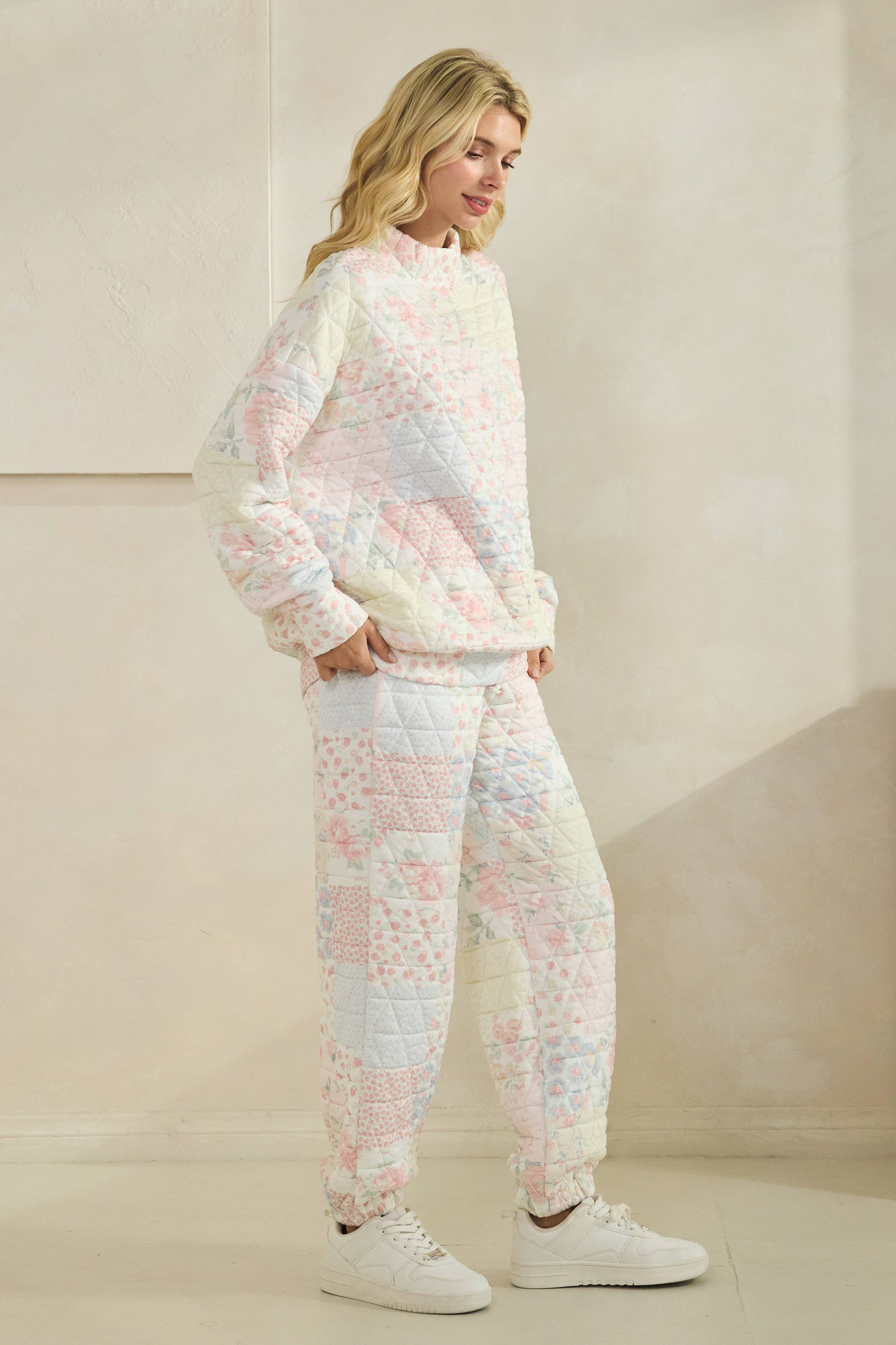 Floral textured mock neck sweater