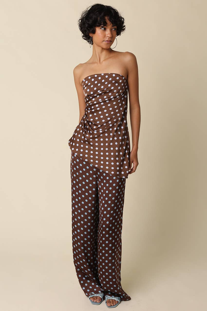 Brown Polka Dot Wide Leg Pants