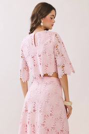 Pink Floral Lace Cropped Top