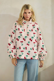Cherry Printed Quarter Zip Sweater