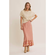 Coral Satin Lace Maxi Skirt