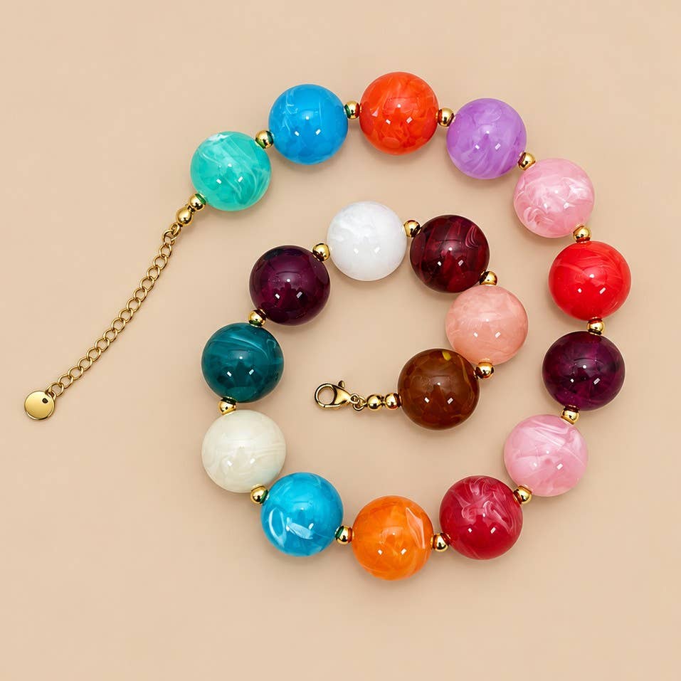 Multicolor Marbled Ball Collar Necklace