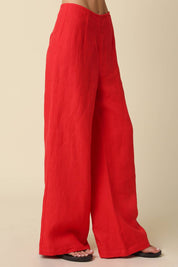 Red Wide Leg Linen Pants