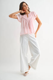 Pink Flutter Sleeve Detail Blouse