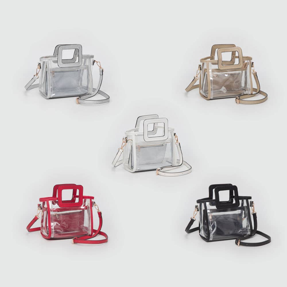 Transparent 3-piece Crossbody Handbag Set: Clear,Silver