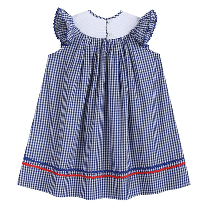 Royal Blue Gingham American Flag Smocked Bishop Baby