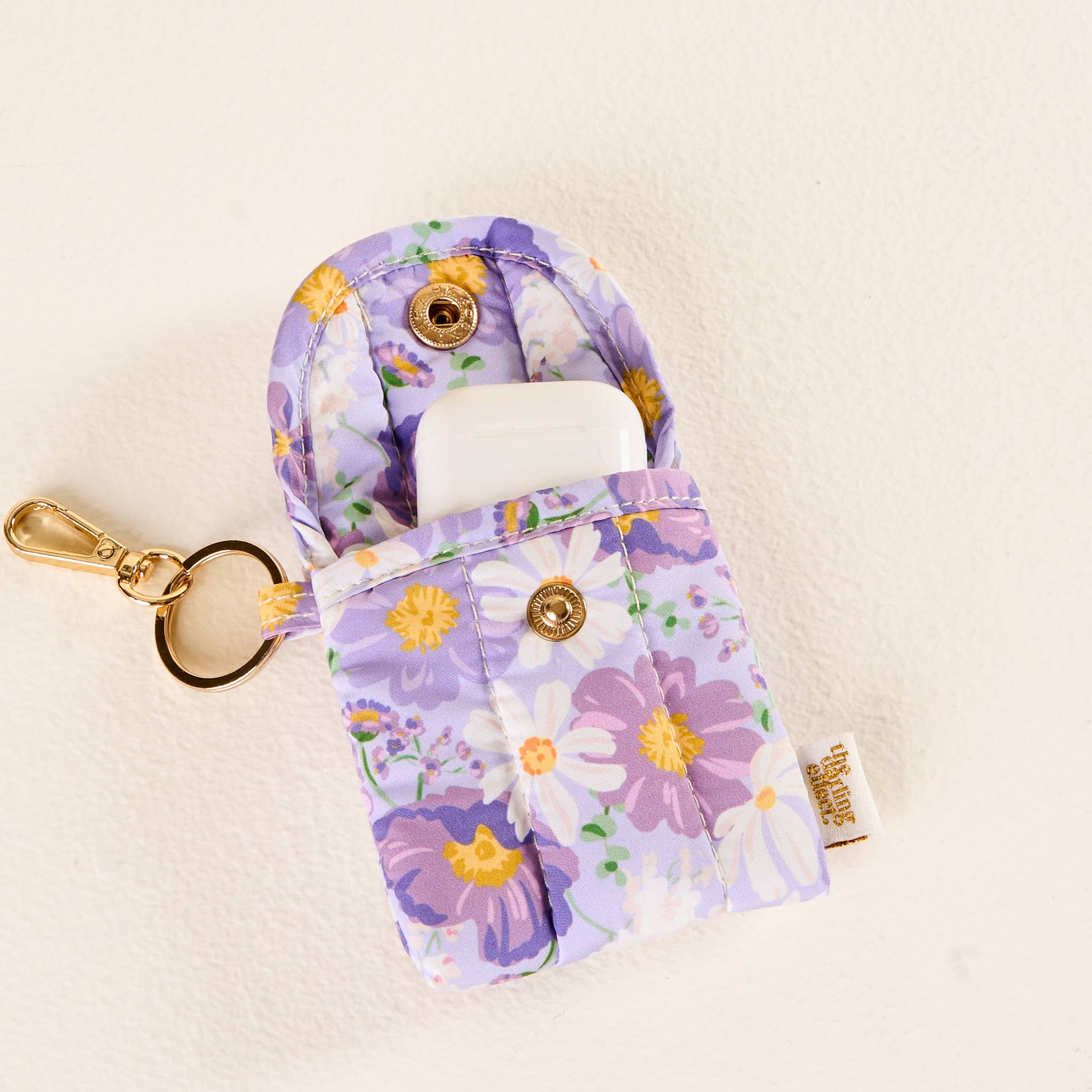 Purple Floral Earbud Case Keychain