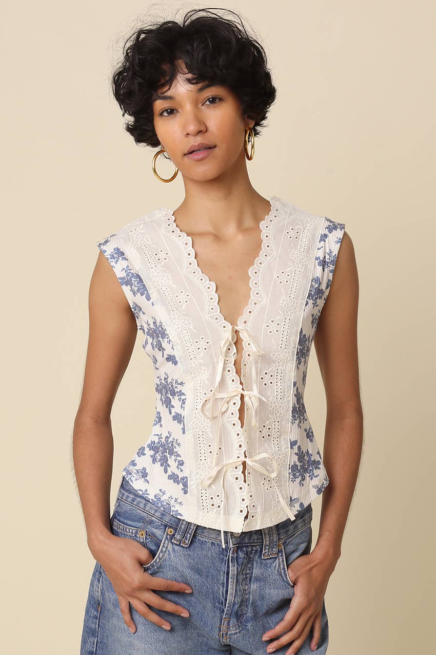 Blue Lace Floral Top