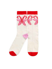 IVORY CANDY CANE BOW SOCKS