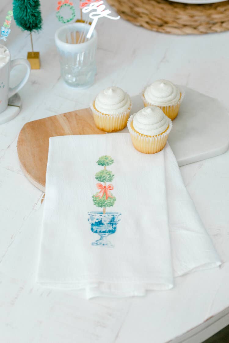 Topiary Watercolor Tea Towel