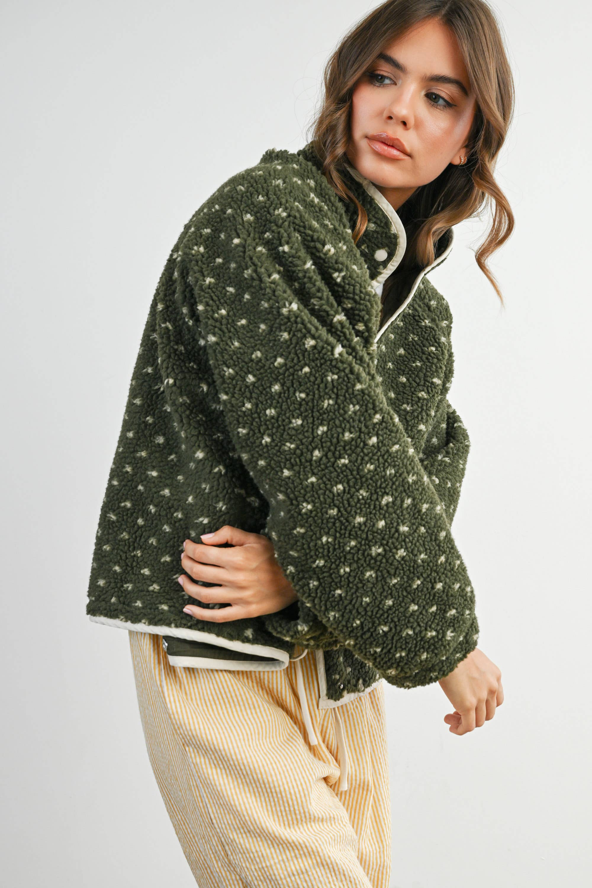 Olive Fleece Puffer Jacket