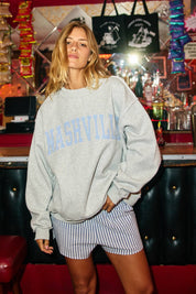 Nashville Gray & Blue Stripe Mockneck