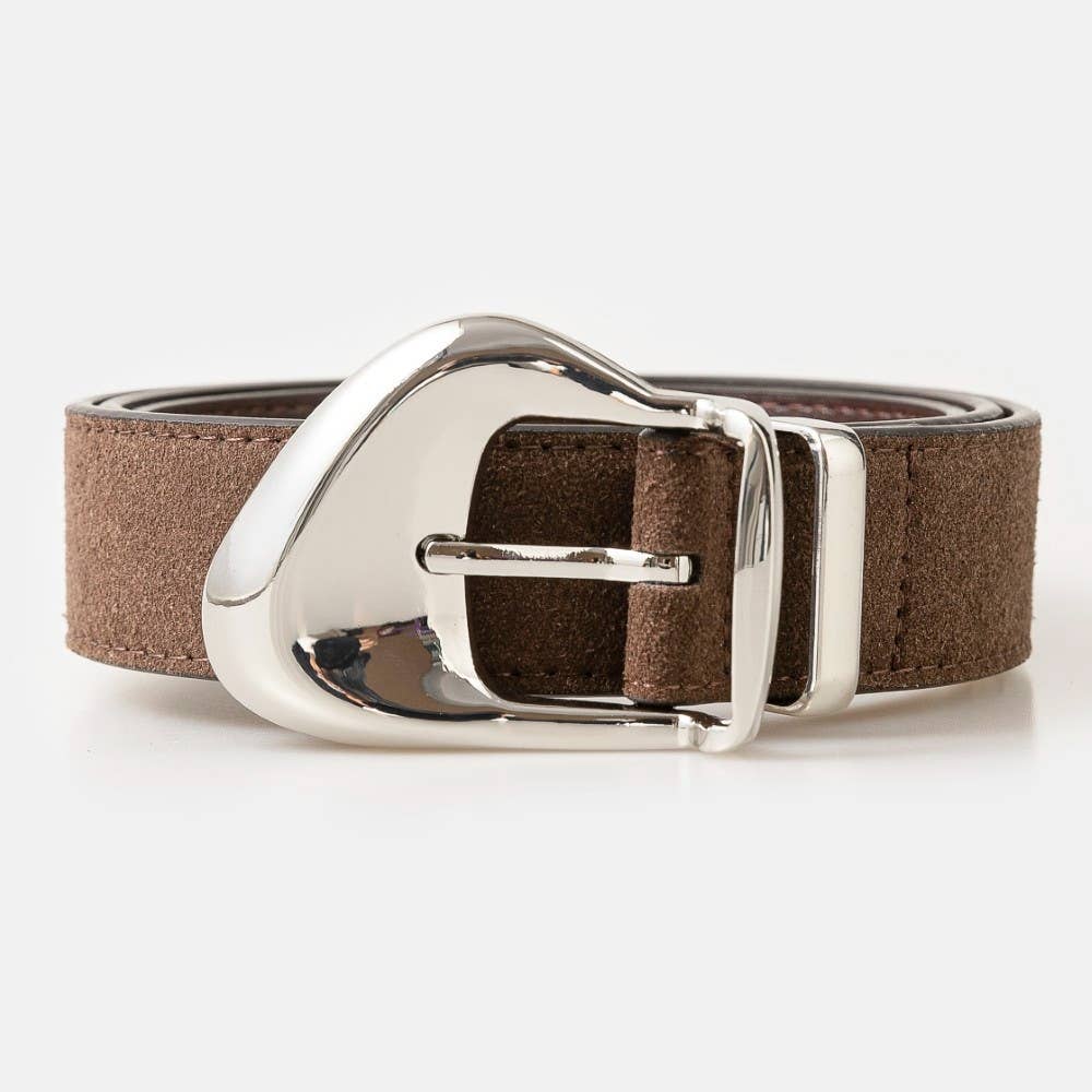 Brown & Silver Ornate Buckle Soft Leather Belt