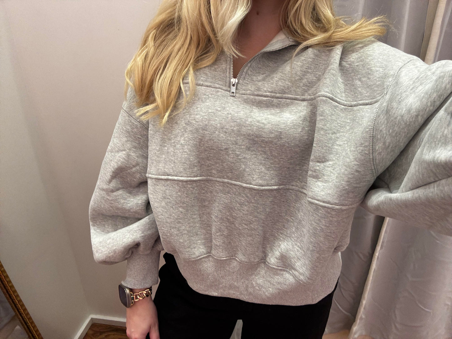 Grey Half-Zip Oversized Sweatshirt