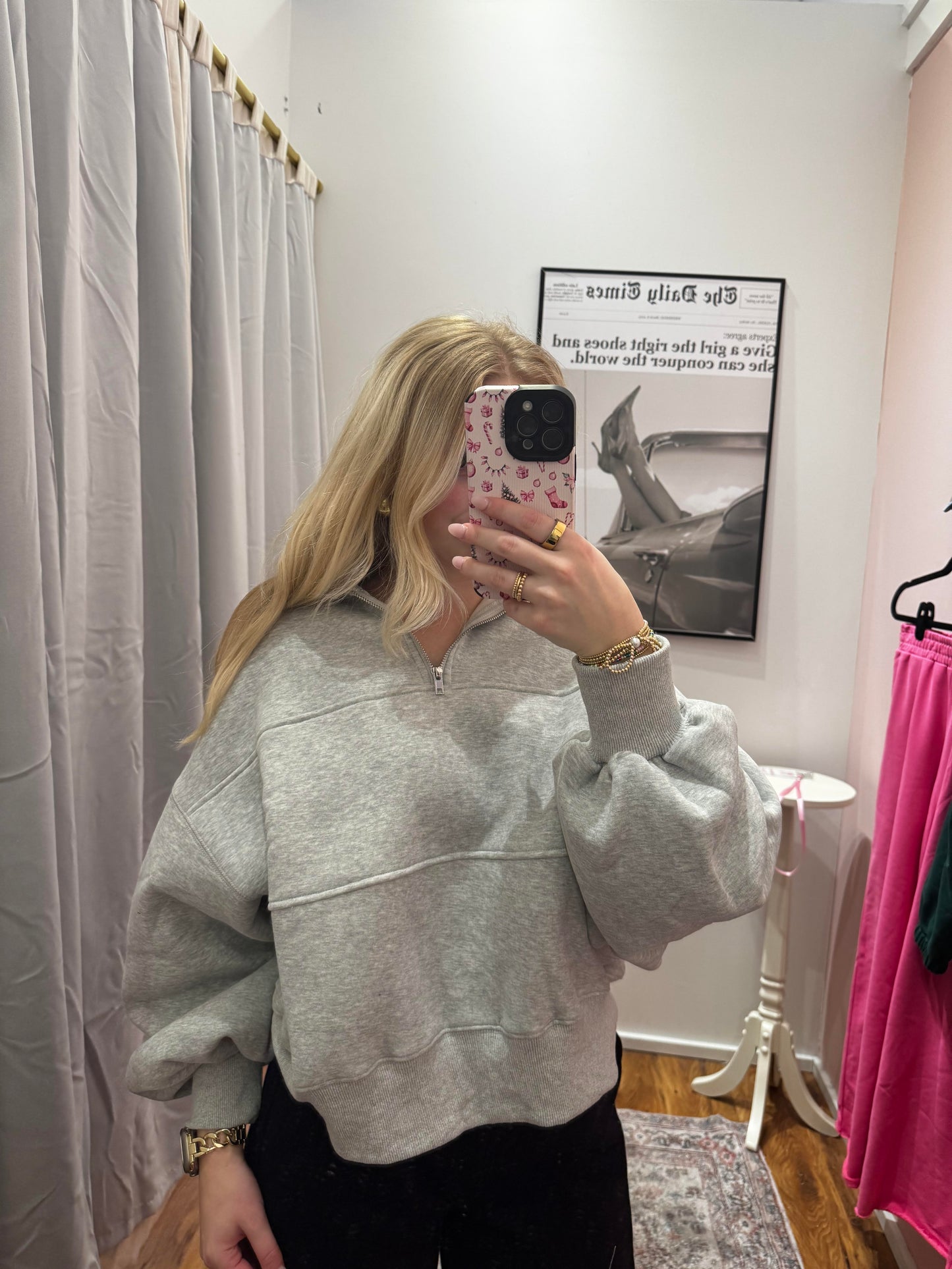 Grey Half-Zip Oversized Sweatshirt