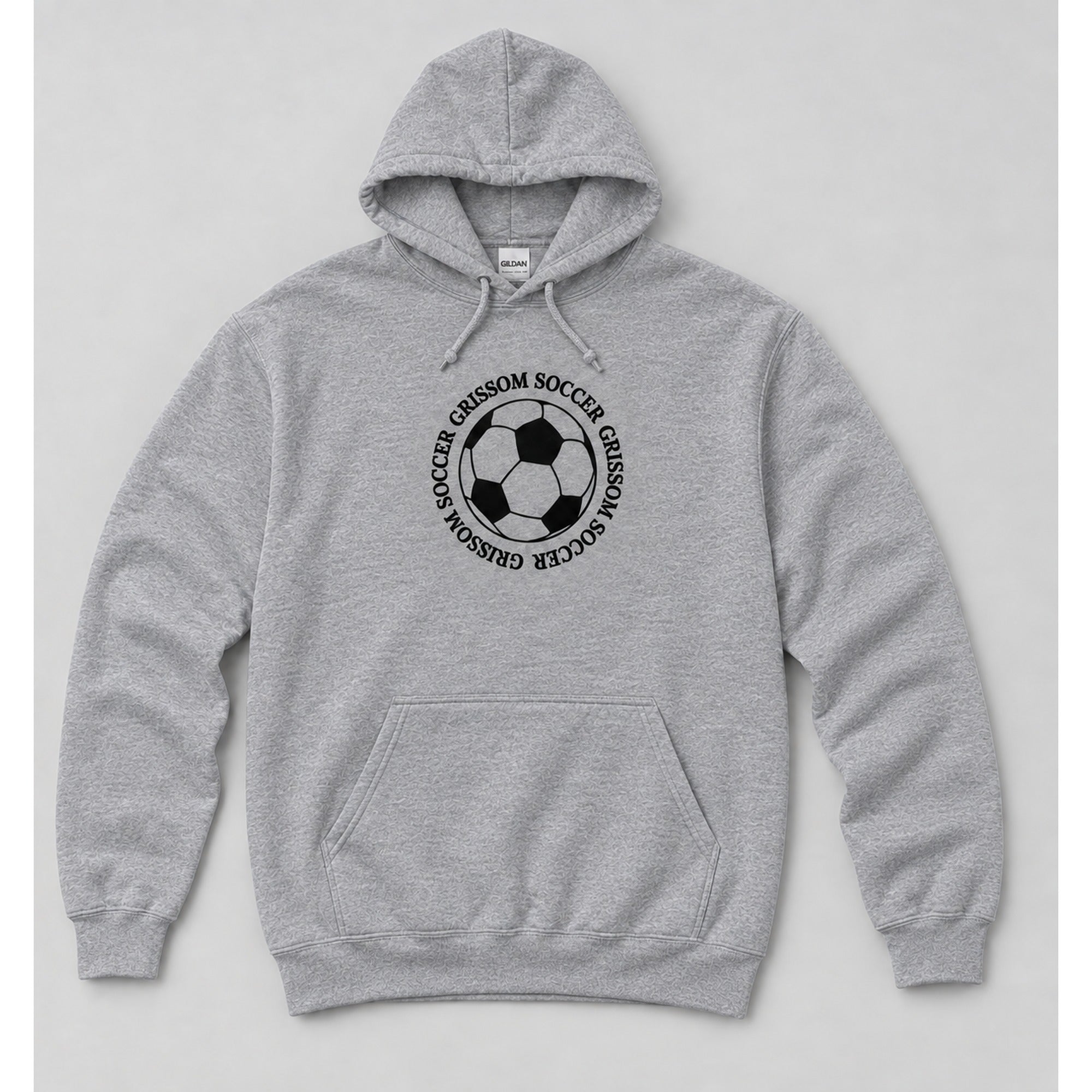 Grissom Soccer design on a youth sport grey Gildan pullover hoodie