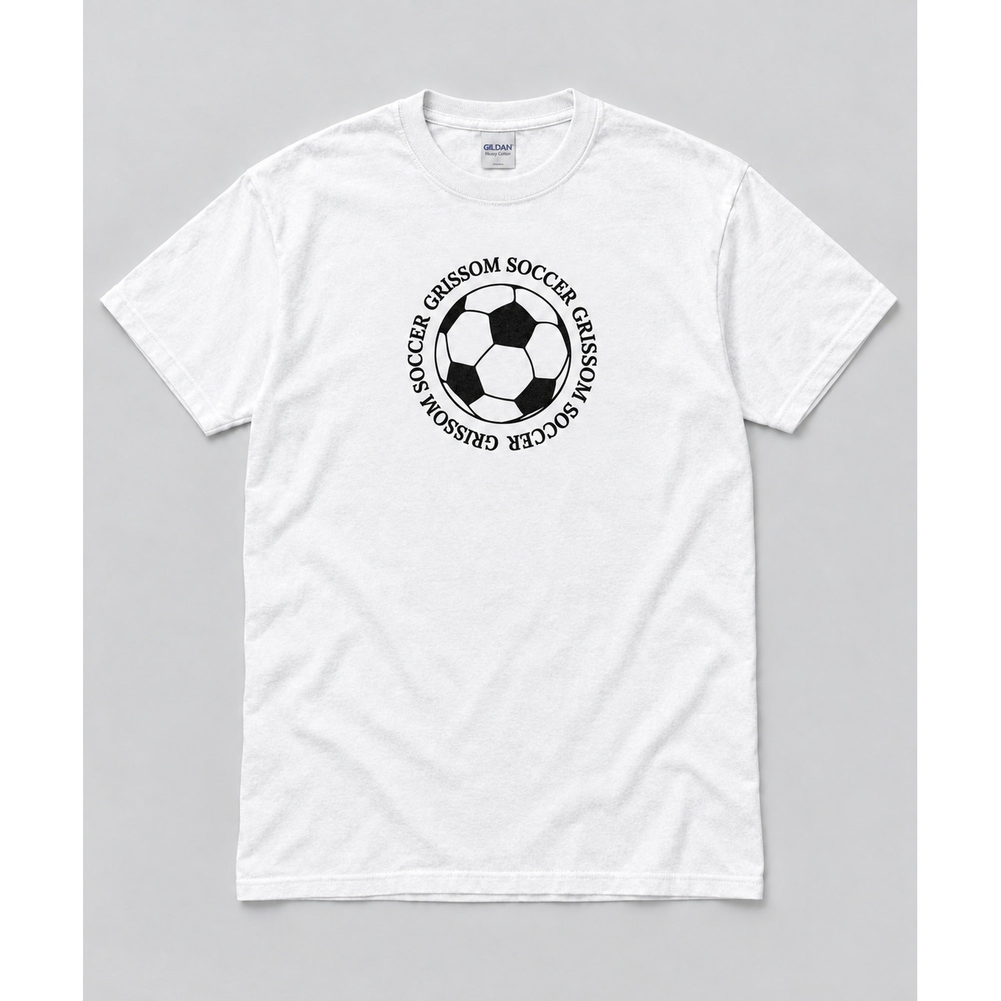 Grissom Soccer design on a white Gildan short sleeve t-shirt