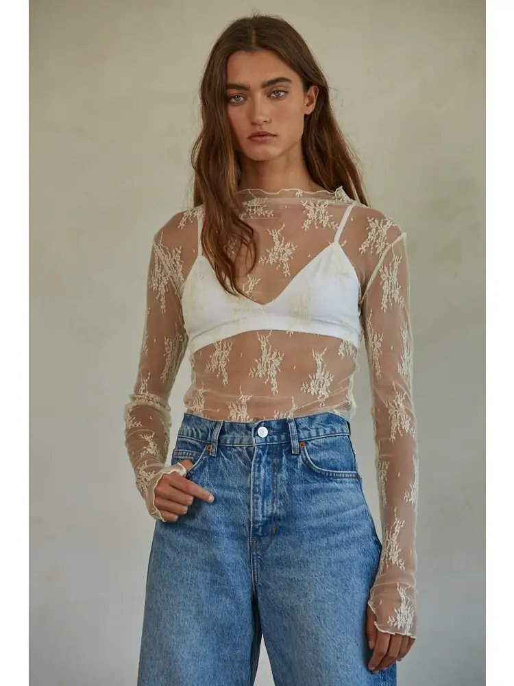 White Lace Long Sleeve Top
