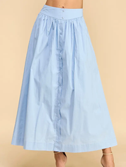 Blue Button Maxi Skirt — nonfunctional buttons and side zipper