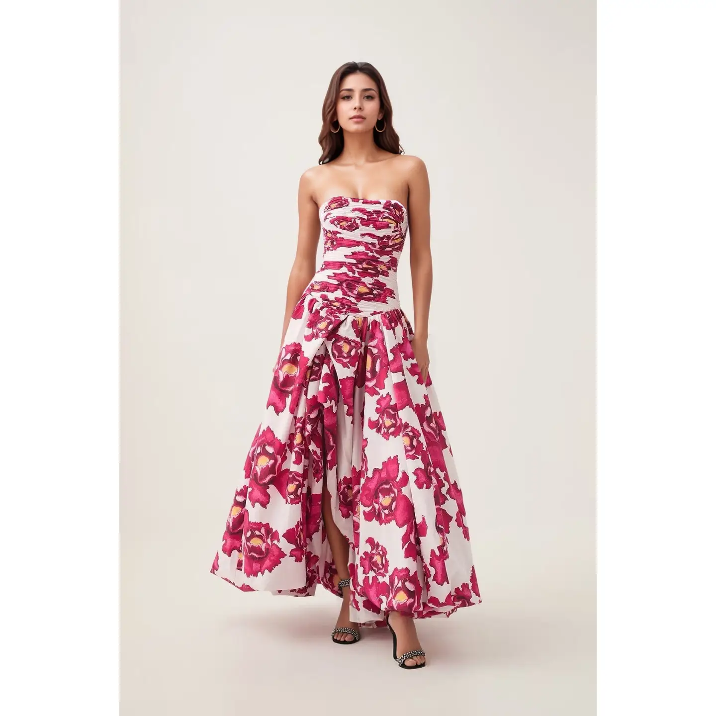 Pink Floral High Slit Maxi Dress