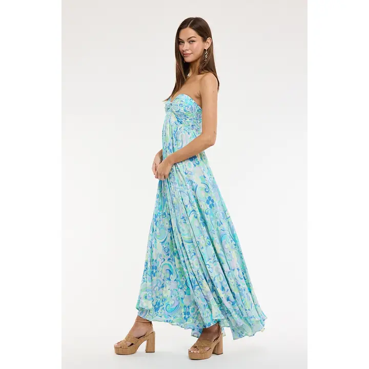 Blue Waive Accordion Maxi Dress