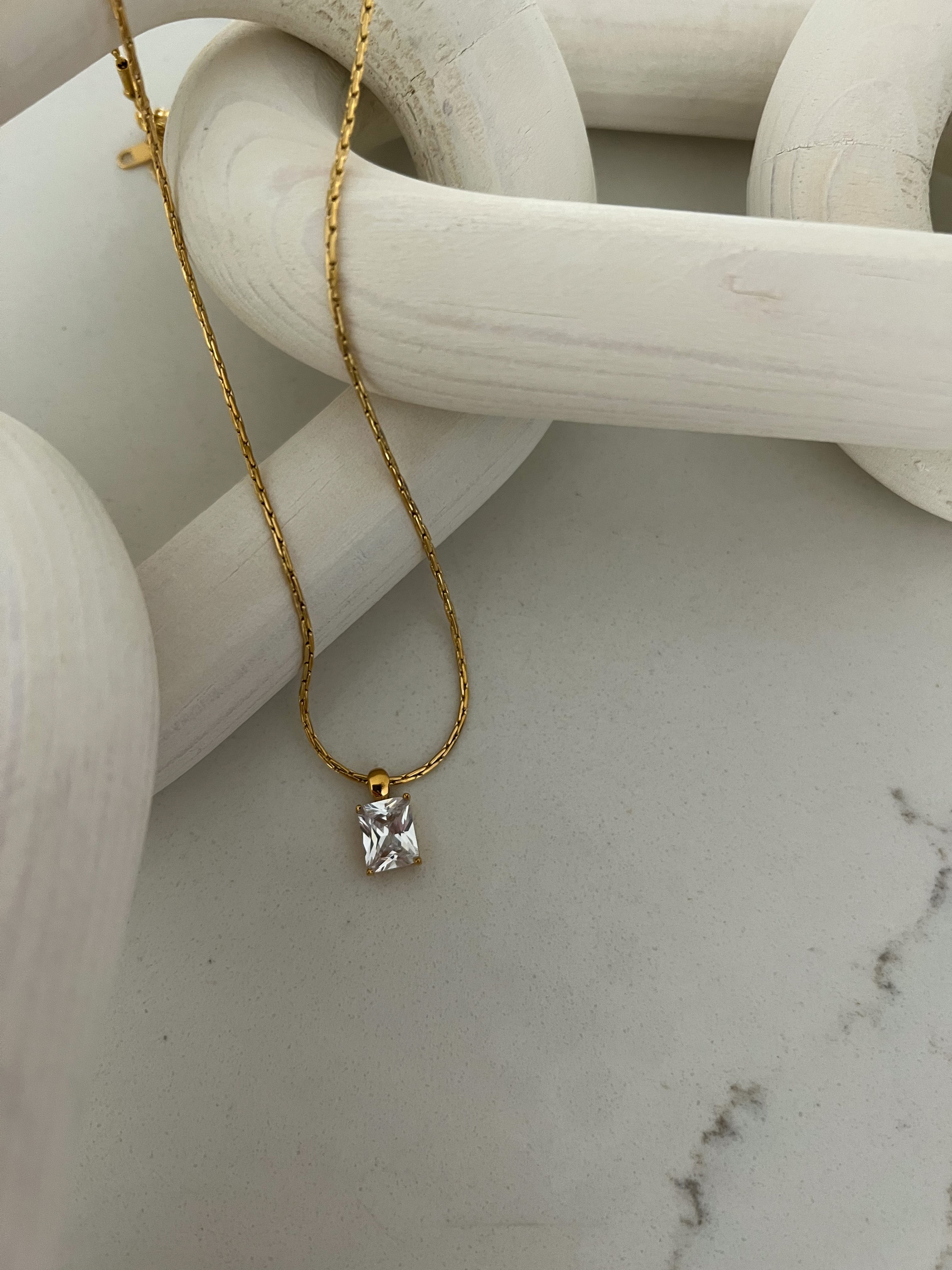 Gold Square Stone Necklace