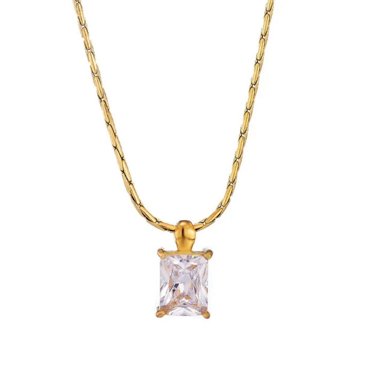 Gold Square Stone Necklace