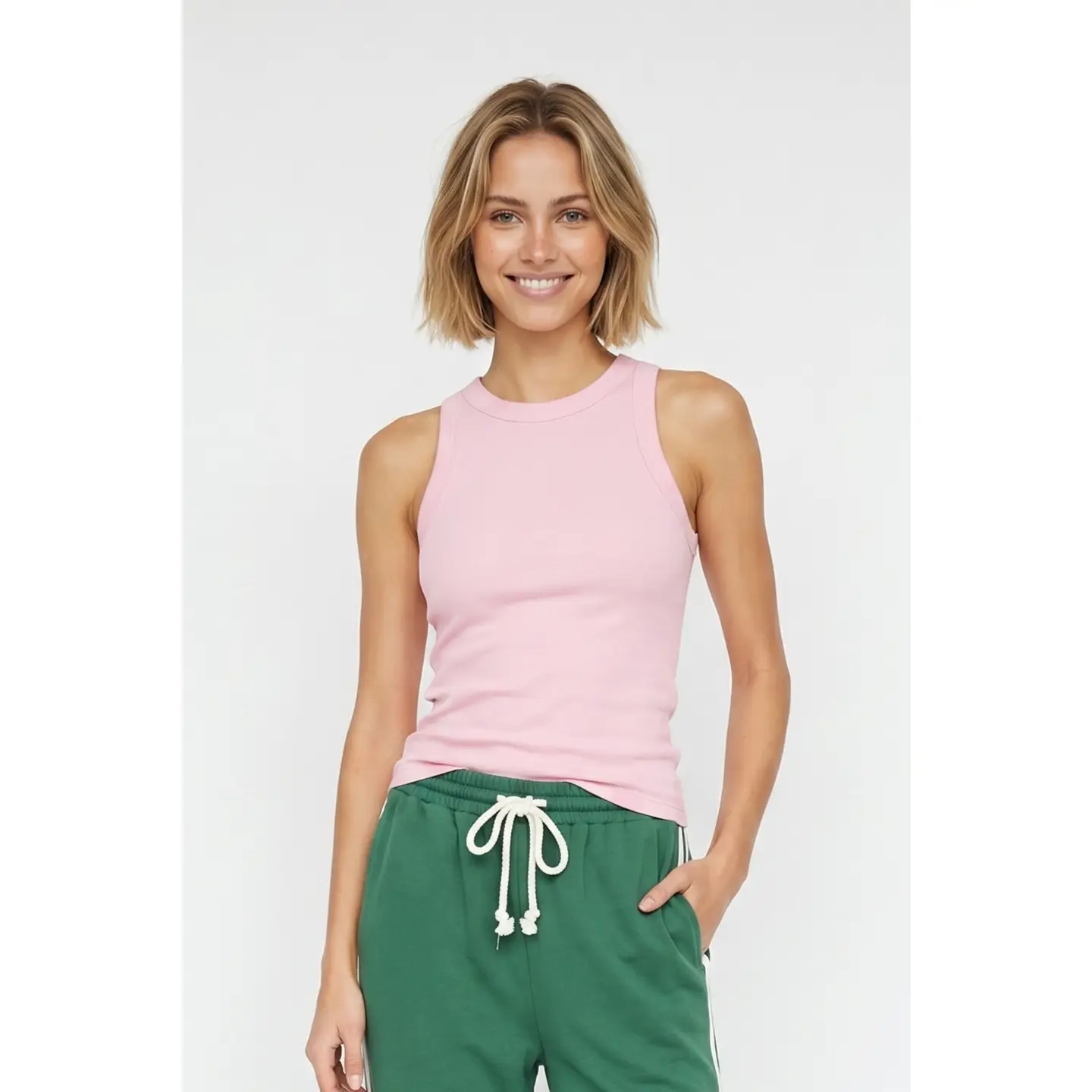 Light Pink Sleeveless Top — color: light pink and sleeveless