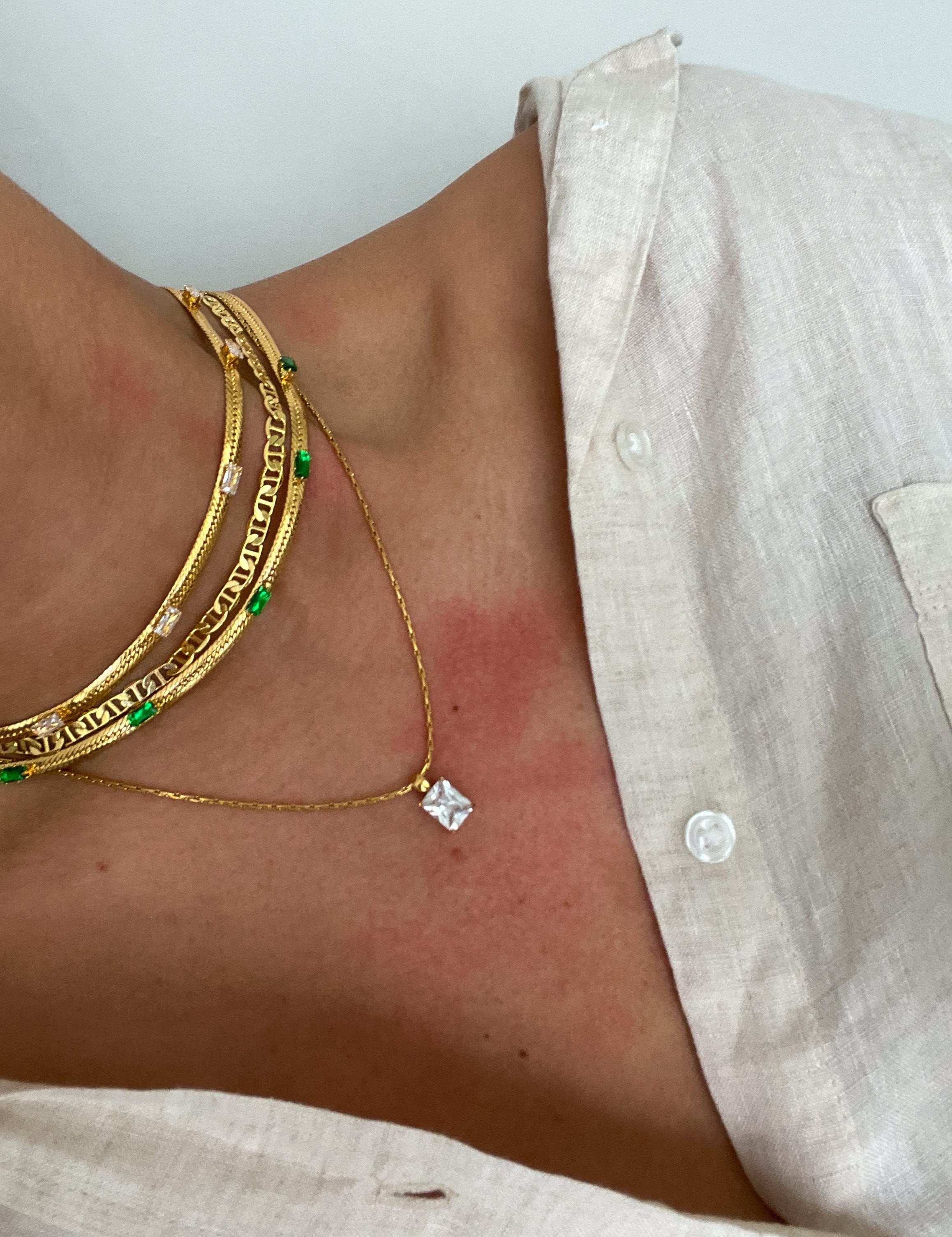Gold Square Stone Necklace