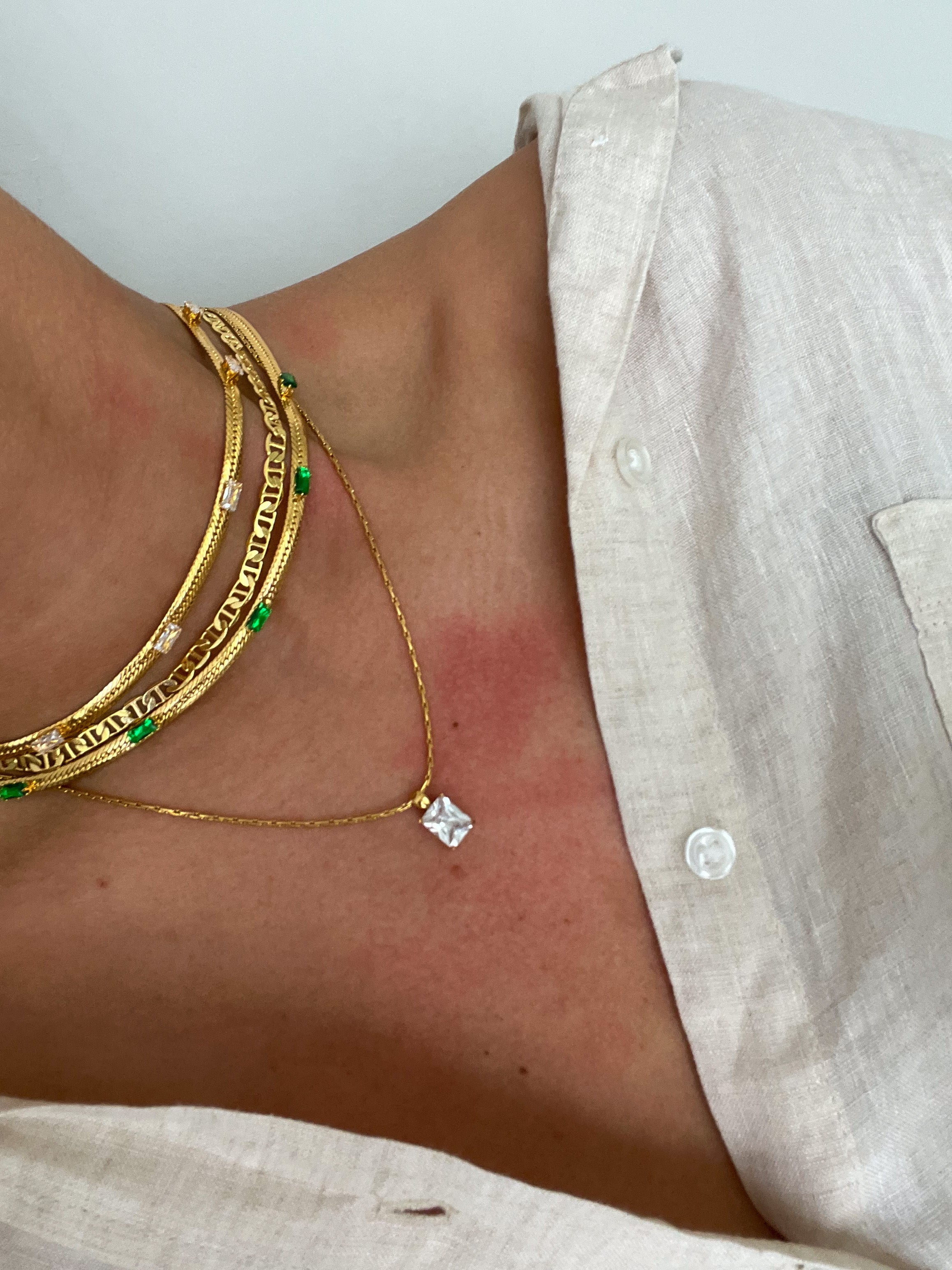 Gold Square Stone Necklace