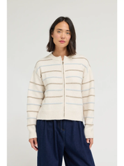 Cream Stripe Knit Zip-Up at Ninety Nine Boutique