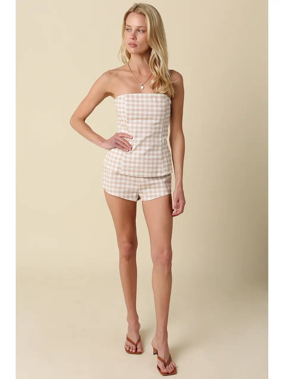 Beige Gingham Mini Set