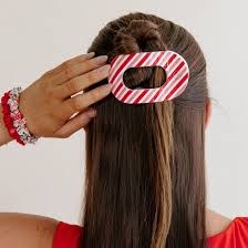 Flat Round Hair Clip | Medium | Candy Cane Crush at Ninety Nine Boutique