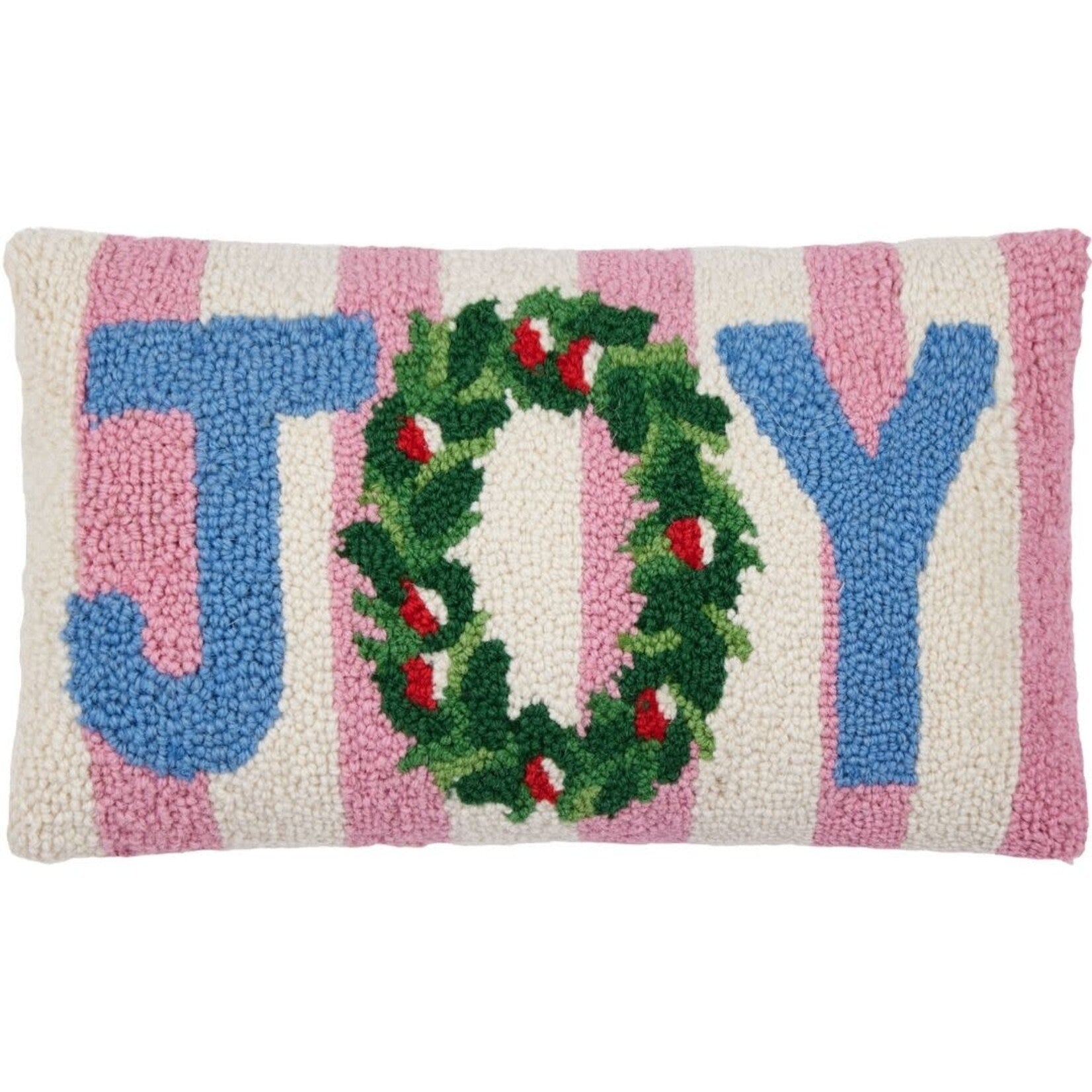 Pink Stripe Joy Hook Pillow at Ninety Nine Boutique