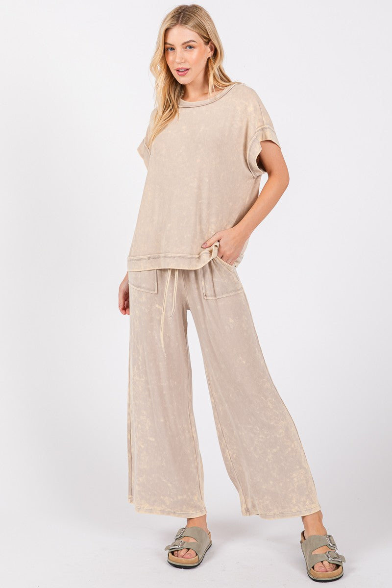 Taupe Mineral Washed Top & Pant Set