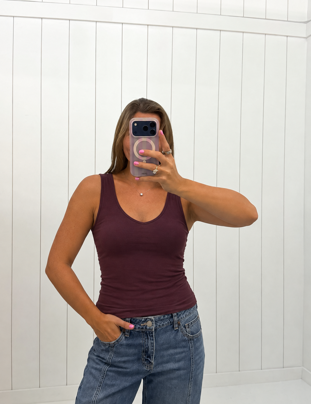 Burgundy U-Neck Seamless Tank
