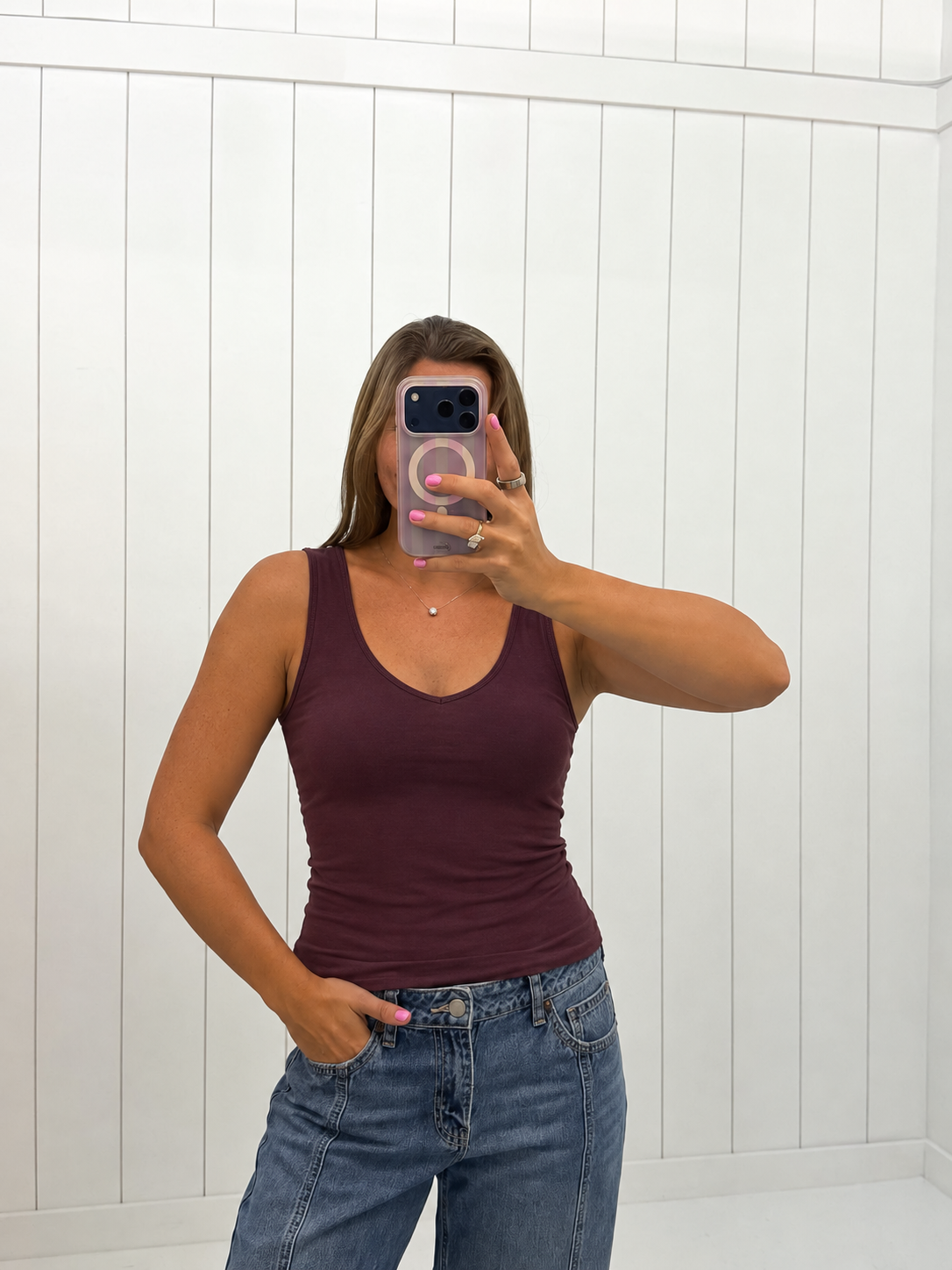 Burgundy U-Neck Seamless Tank