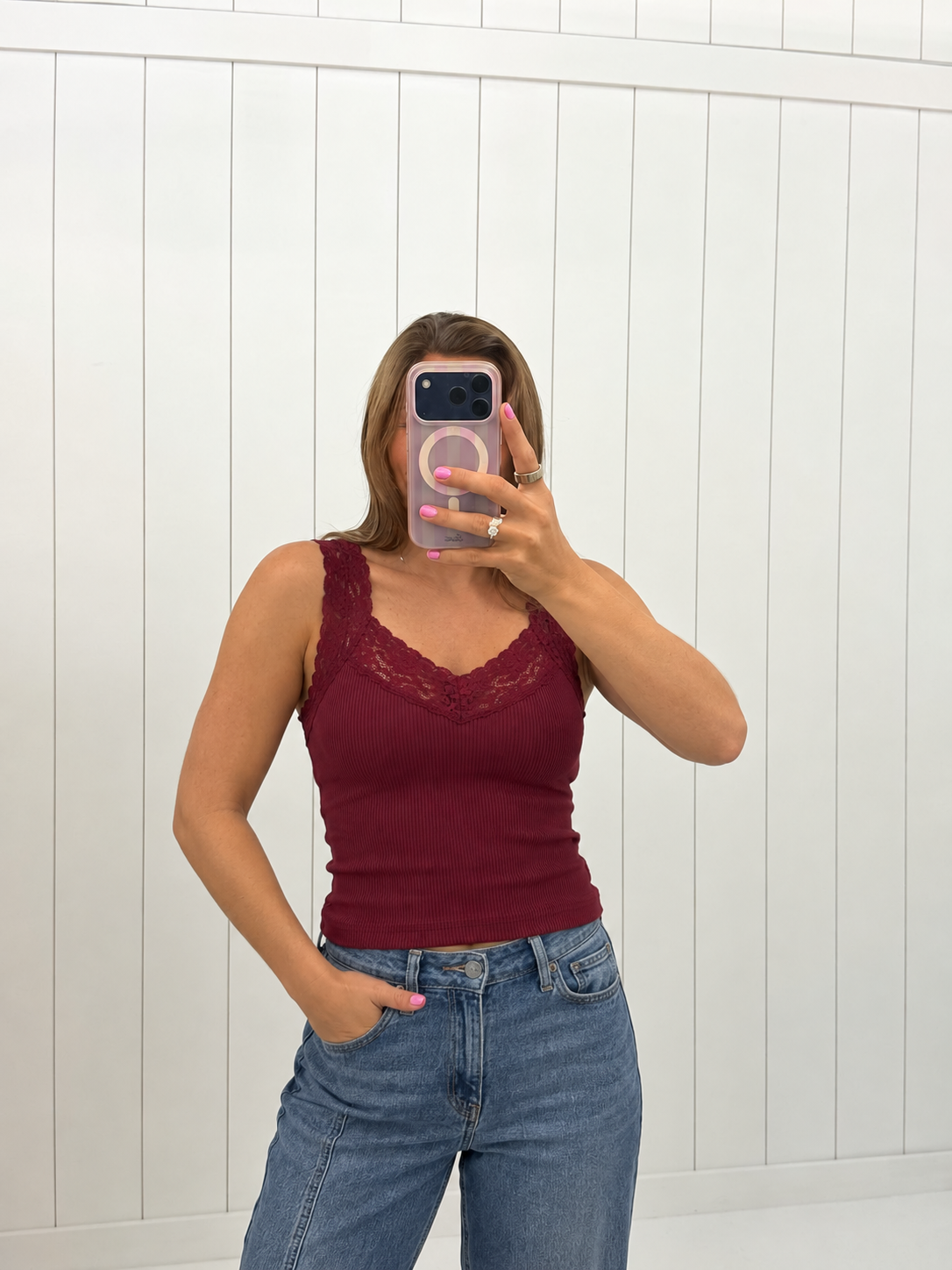 Burgundy Fallen For Lace Tank