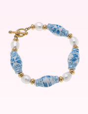 Ninety Nine Boutique super-pale pink accessory product photo: Melanie Porcelain & Pearl T-Bar Bracelet in Wedgwood Blue (September 30, 2026)
