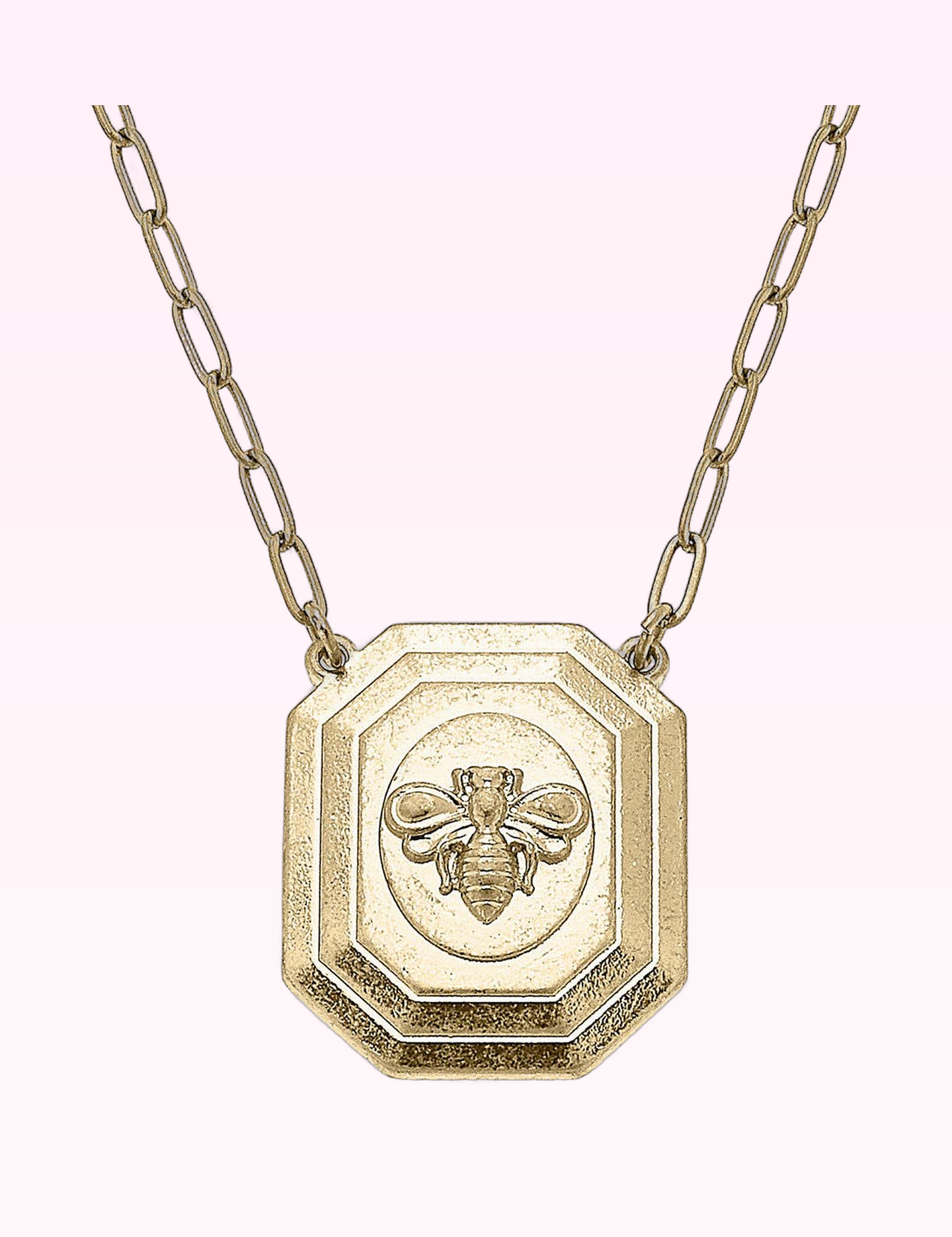 Ninety Nine Boutique super-pale pink accessory product photo: Queen Bee Necklace in Worn Gold (September 30, 2026)